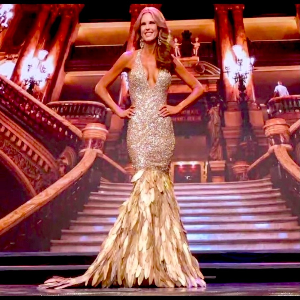 Jovani Couture Gold feather gown, size 4.